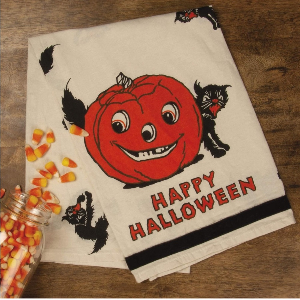🎃NWT PRIMITIVES BY KATHY “Happy Halloween” Retro Pumpkin Tea Towel Dish Cloth